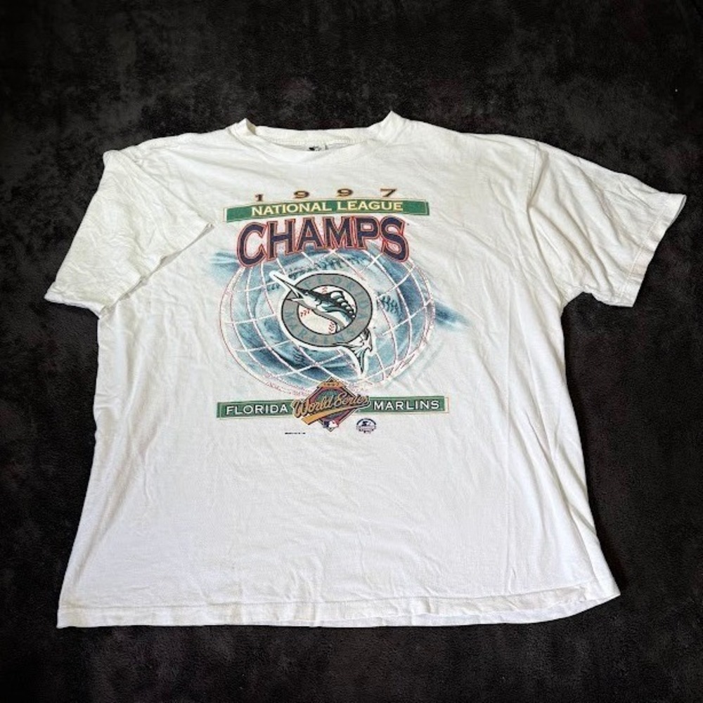 Vintage Starter Florida Marlins 1997 NL Champs T-Shirt White XL MLB World Series